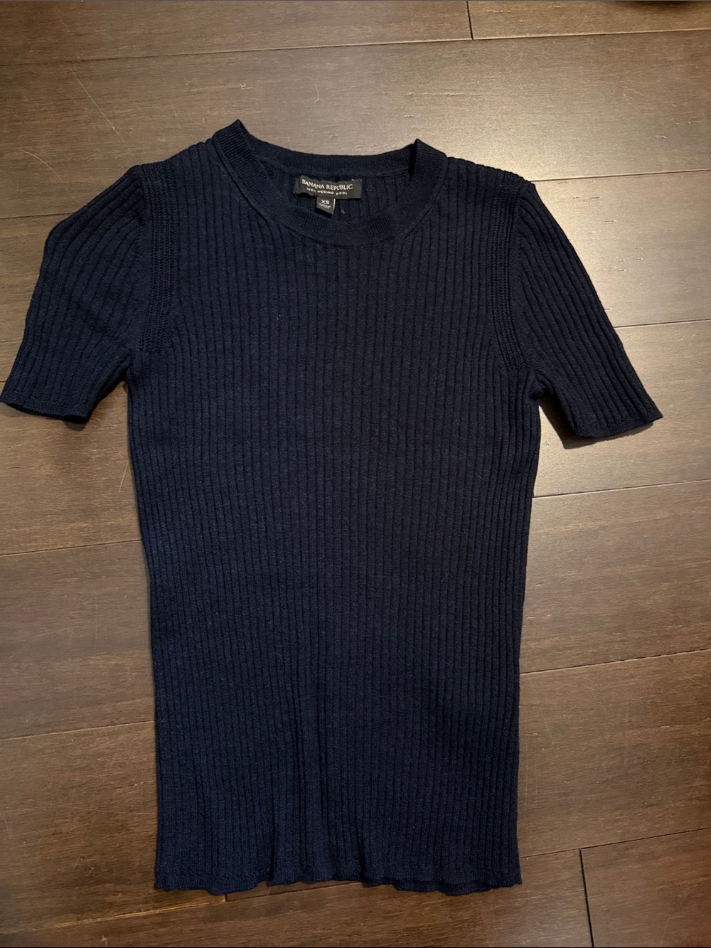 Banana Republic Navy Ribbed Short Sleeve Knit Top